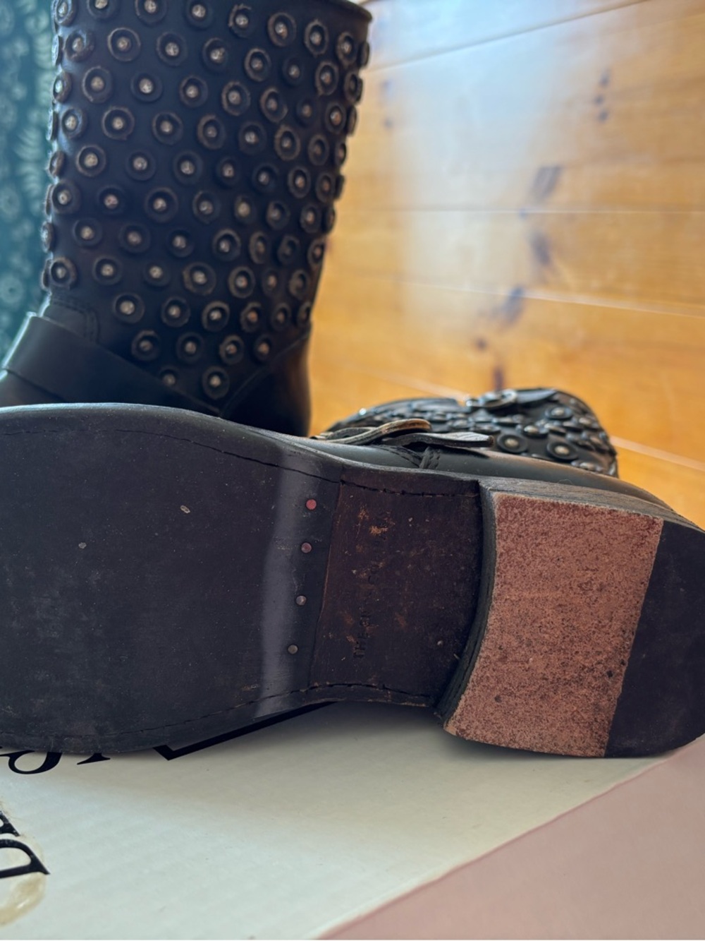 Frye Black Studded Leather Combat Boots - Picture 4 of 6